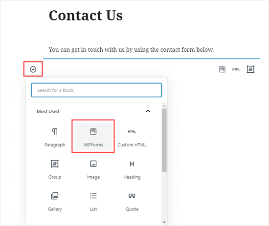 WPForms Add Form To Contact Page