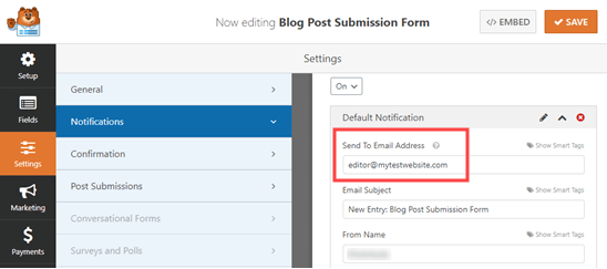 WPForms Change Settings