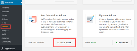 WPForms Install Post Submissions Addon