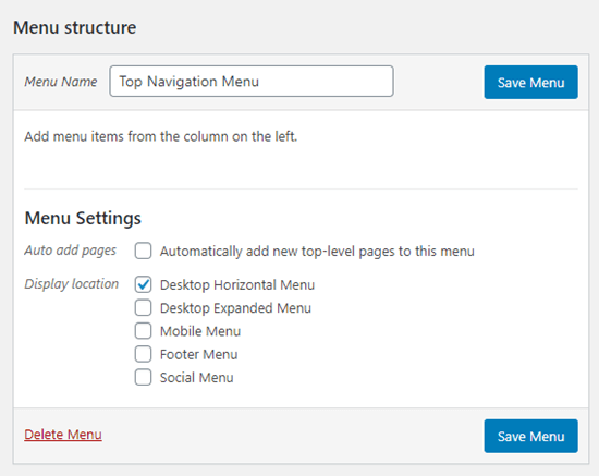 Menu Display Locations