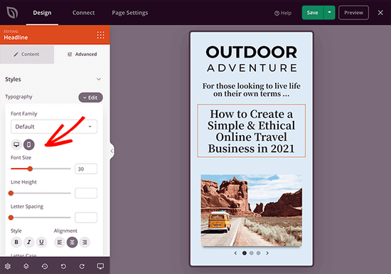 Edit landing pages in mobile view with SeedProd