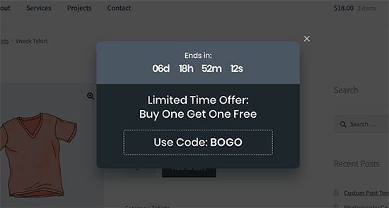 Popup coupon BOGO