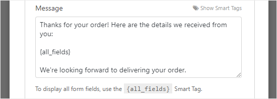 Thanks For Order Email Message