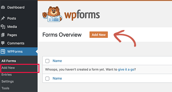 Добавить новую форму в WPForms
