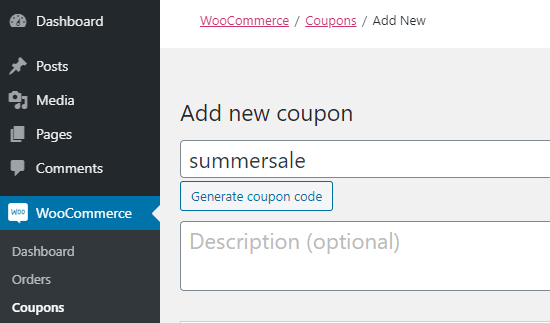 Creating a new coupon using the Advanced Coupons plugin