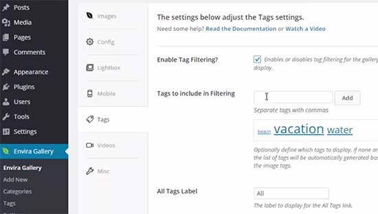 Envira Gallery tags feature