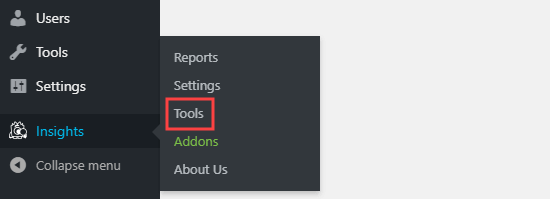 Go to Insights then Tools in your WordPress dashboard