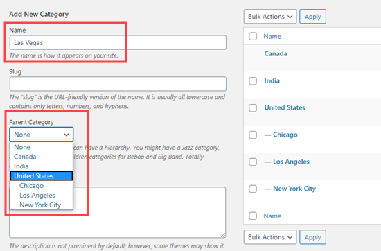 Adding a new child category under Posts - Categories