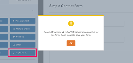 Adding recaptcha field to your form