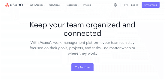 Home page di Asana