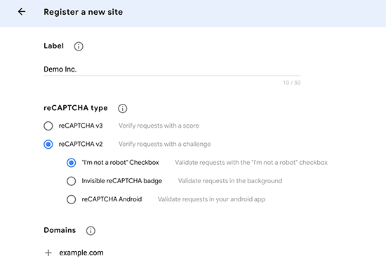 reCAPTCHA settings