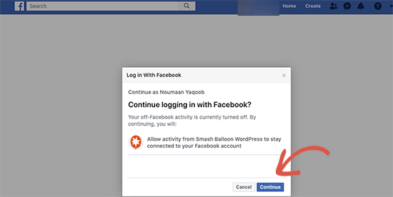 Login to Facebook and continue