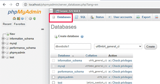 Creazione di un database per il tuo sito WordPress locale