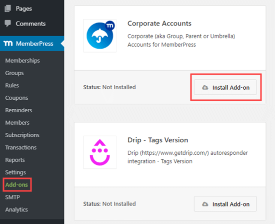 Installa il componente aggiuntivo Account aziendali diPressPress