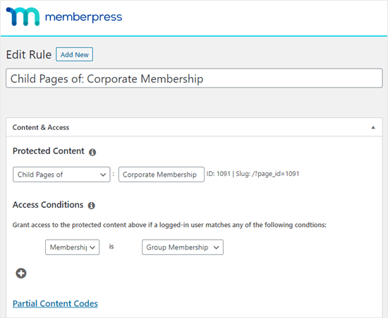 Memberpress Set Rule Child Pages