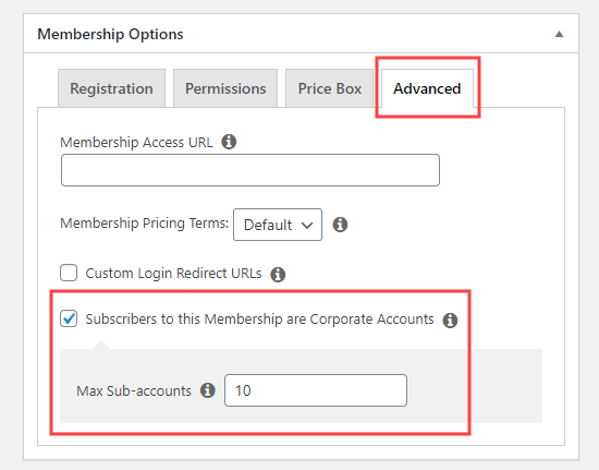 Membership Advanced Corporate Accounts Box