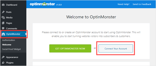 Collega il tuo sito WordPress al tuo account OptinMonster