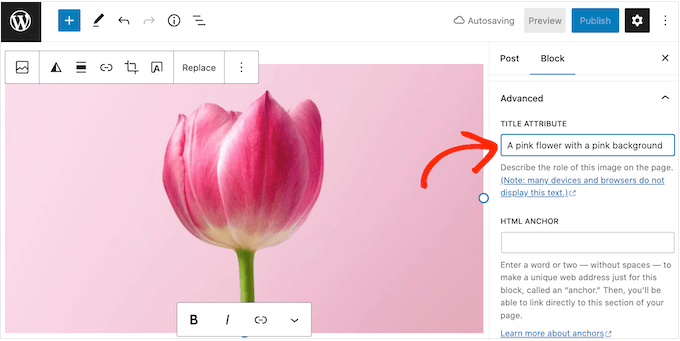 Adding a title attribute to images in WordPress
