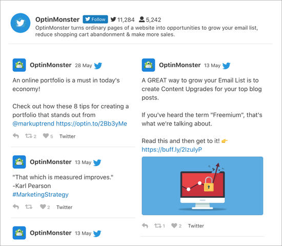 Твиттер-лента OptinMonster