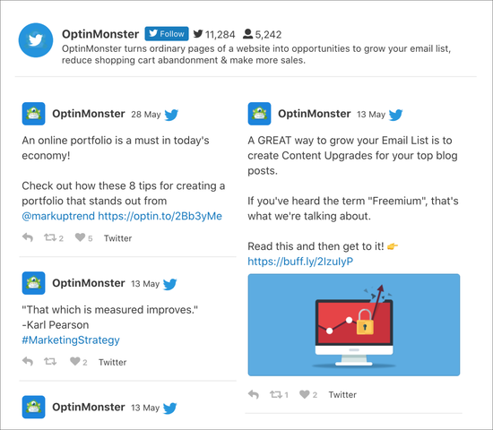 Feed Twitter di OptinMonster