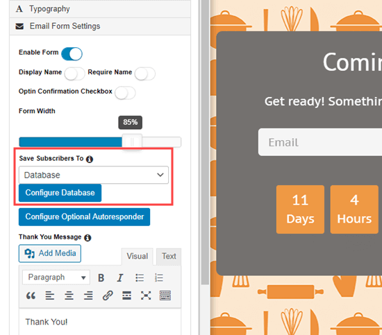 Scegli il tuo servizio di posta elettronica dal menu a discesa nel generatore di pagine in arrivo di SeedProd