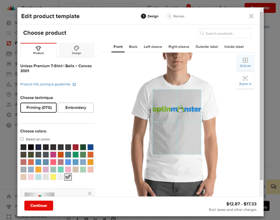 Создание футболки OptinMonster с помощью Printful
