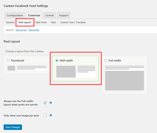 Utilizzo di post a mezza larghezza per la timeline di Facebook