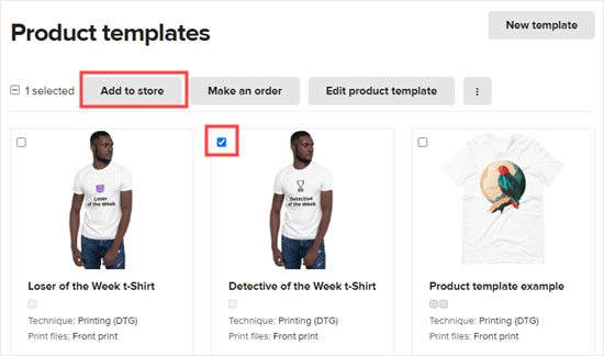 Seleziona uno dei tuoi prodotti di stampa su richiesta e fai clic per aggiungerlo al tuo negozio WooCommerce