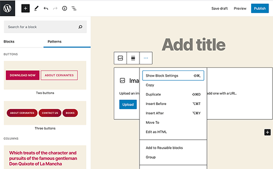 Amélioration de l'interface utilisateur de l'éditeur de bloc