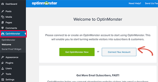 Collega OptinMonster al tuo account WordPress