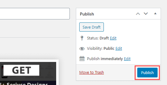 Click the publish button to publish your service boxes