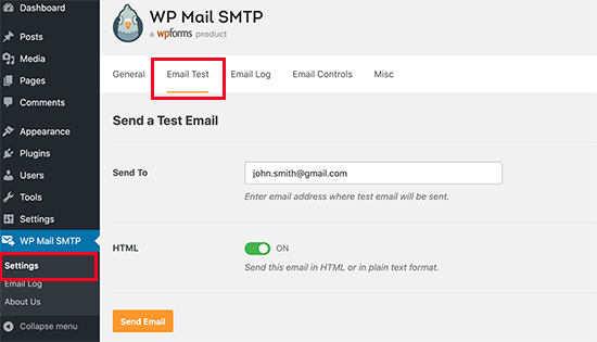 Prova le email di WordPress usando WP Mail SMTP