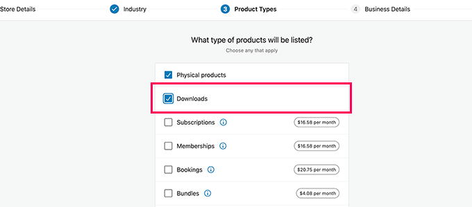Select product types