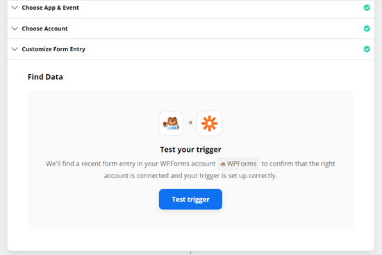 Testare il tuo trigger in Zapier