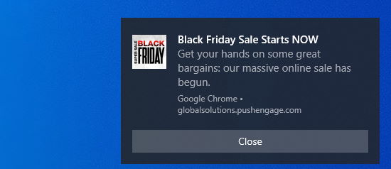 Black Friday sale notification, sent using PushEngage