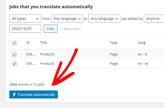 Fare clic sul pulsante per eseguire il traduttore di massa automatico
