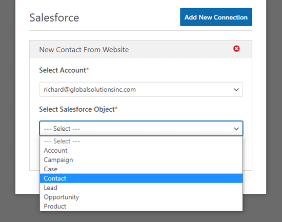 Choose Salesforce Account Object Wpforms