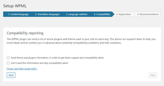 Compatibility Reporting Setup Wpml