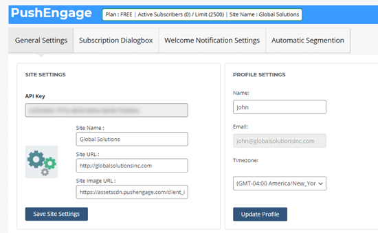 Viewing your PushEngage dashboard in WordPress