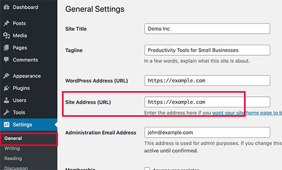 Настройка URL-адреса сайта WordPress