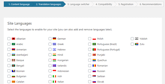 Selezione della lingua o delle lingue di traduzione