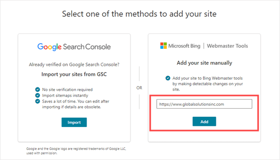 手动将您的网站添加到 Bing 网站站长工具