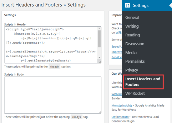 با استفاده از افزونه Headers and Footers کد پیگیری شفافیت را به وب سایت خود اضافه کنید