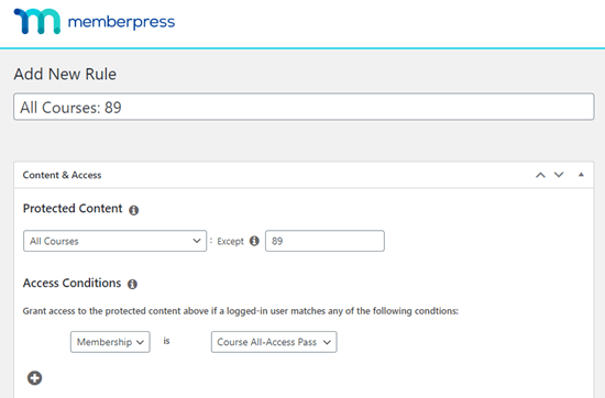 Adding a new content protection rule in MemberPress