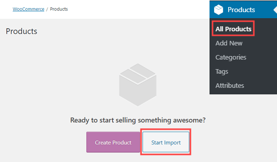Start Import Products Woocommerce