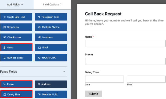 Add Fields Wpforms