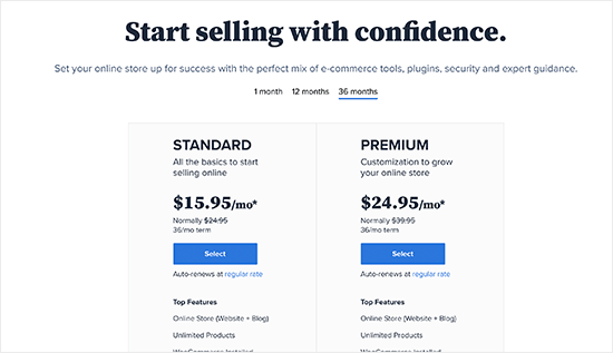 Scegli il piano Bluehost WooCommerce