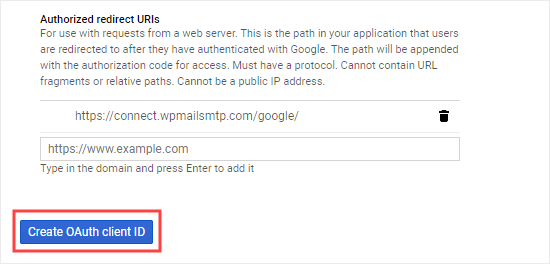 Click the Create OAuth Client ID button