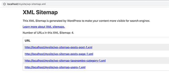 Default WordPress XML sitemap