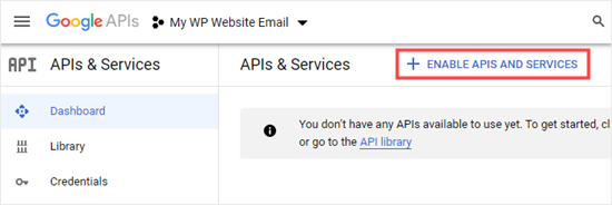 Нажмите, чтобы включить API и сервисы